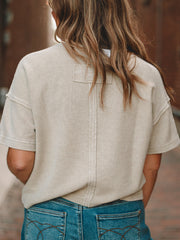 Angie Khaki Ribbed Short Sleeve Top