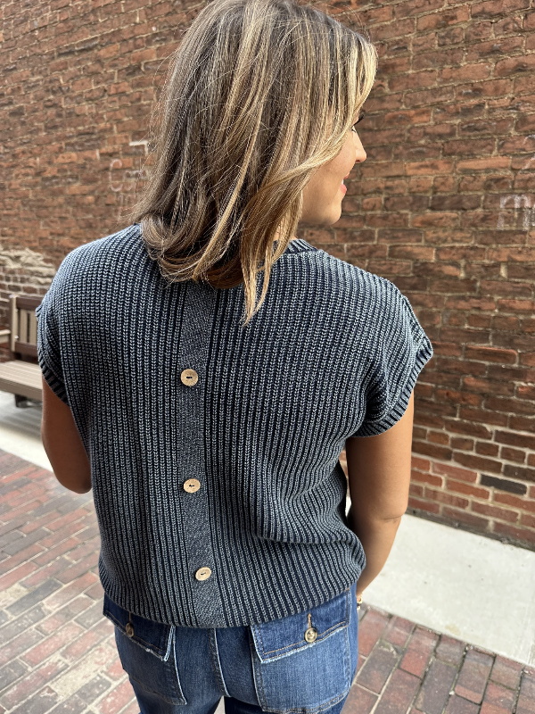 Liz Navy Short Tab Sleeve Sweater