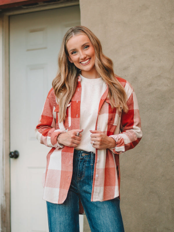 Nikki Clay and Cream Long Sleeve Flannel