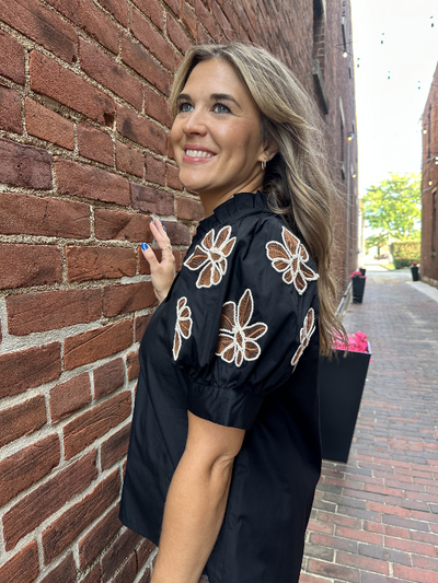 Trish Black Short Sleeve Top