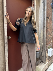 Trish Black Short Sleeve Top