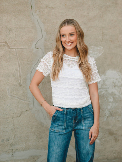 Bridgette White Lace Short Sleeve Top
