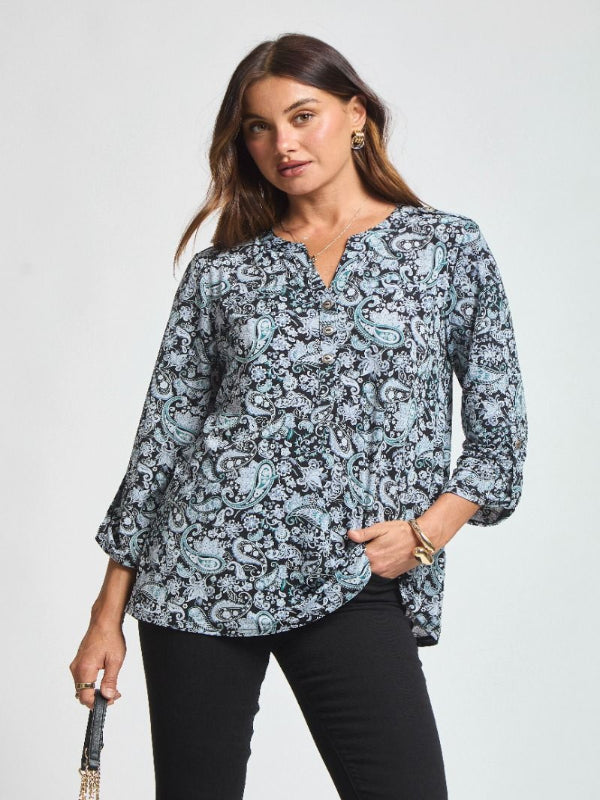 Liz Black Paisley Print Top