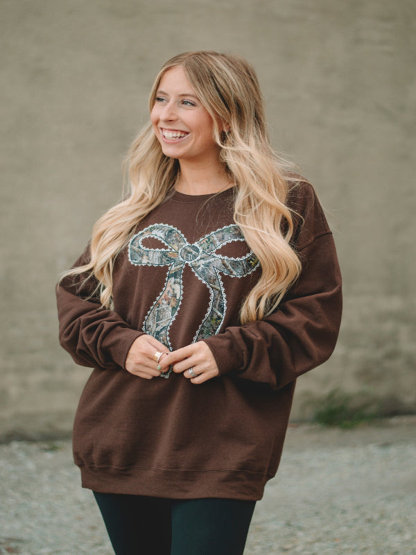 Brown Camo Lace Bow Sweatshirt