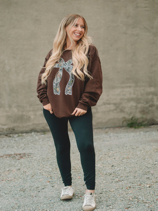 Brown Camo Lace Bow Sweatshirt