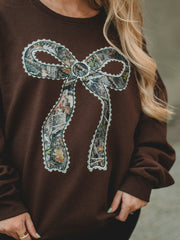 Brown Camo Lace Bow Sweatshirt