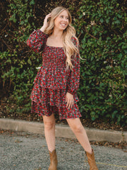 Mary Red Floral Long Sleeve Dress