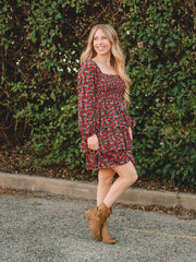 Mary Red Floral Long Sleeve Dress