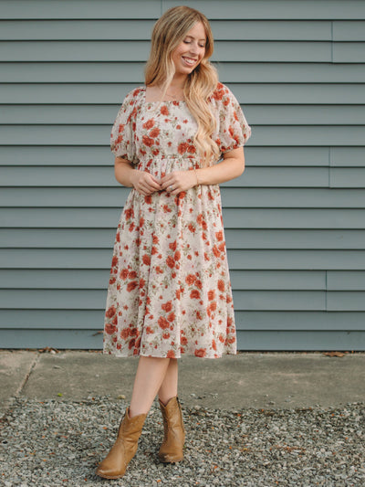 Marley Cream Floral Short Sleeve Dress