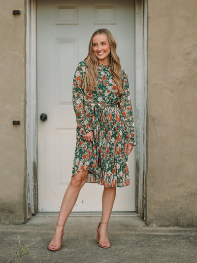 Leann Emerald Floral Long Sleeve Dress