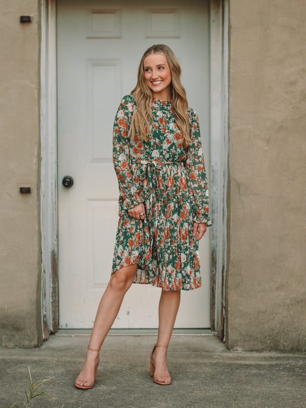 Leann Emerald Floral Long Sleeve Dress