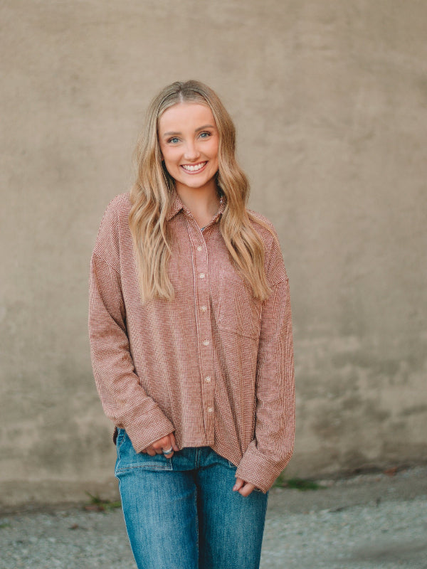 Coralie Chocolate Plaid Long Sleeve Top