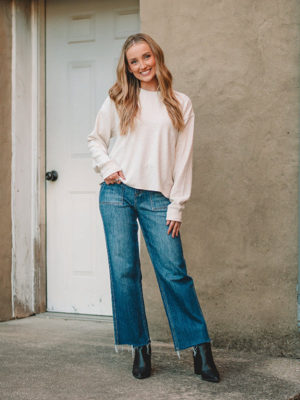 Janie Heather Oatmeal Long Sleeve Top