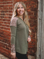 Kira Olive Animal Print Long Sleeve Top