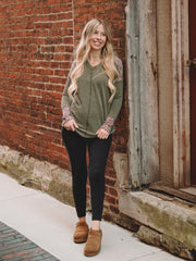 Kira Olive Animal Print Long Sleeve Top