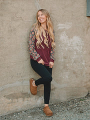 Mary Burgundy Ribbed Long Sleeve Top