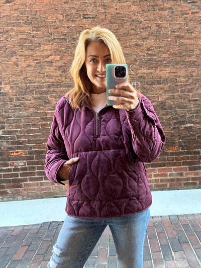 Delany Dark Cherry Quilted Half Zip Jacket