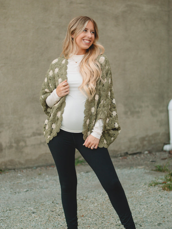 Monica Olive/Almond Crochet Long Sleeve Cardigan