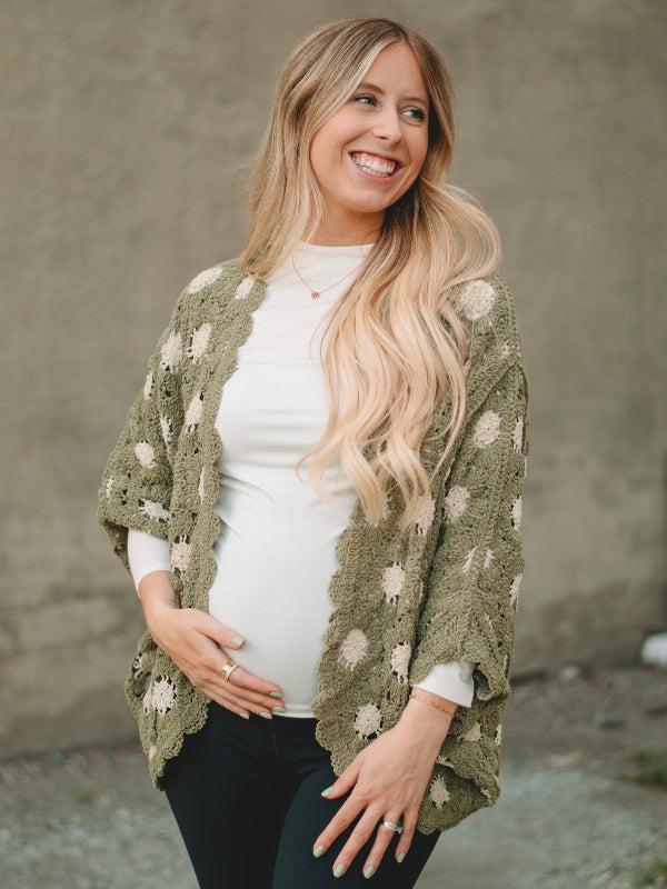 Monica Olive/Almond Crochet Long Sleeve Cardigan