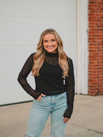 Black Burnout Velvet Mesh Top