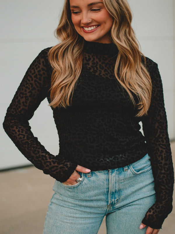 Black Burnout Velvet Mesh Top