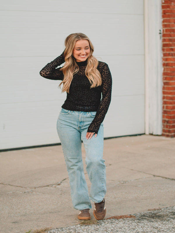 Black Burnout Velvet Mesh Top