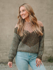 Maddison Olive/Taupe Long Sleeve Sweater