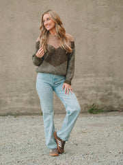 Maddison Olive/Taupe Long Sleeve Sweater