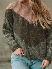 Maddison Olive/Taupe Long Sleeve Sweater