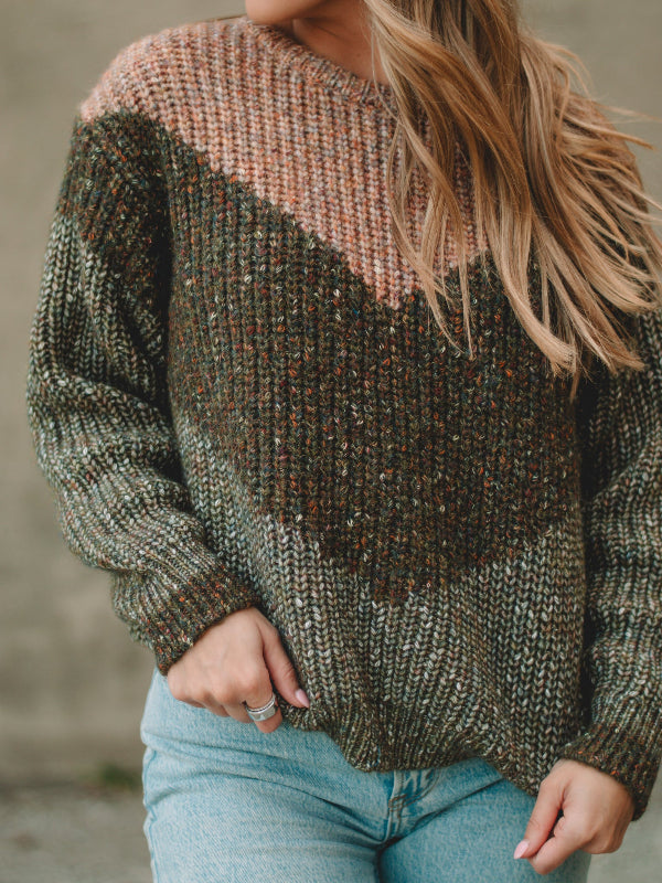 Maddison Olive/Taupe Long Sleeve Sweater