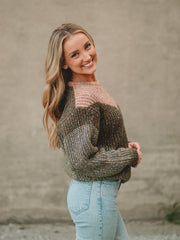 Maddison Olive/Taupe Long Sleeve Sweater