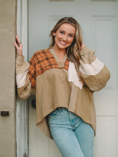 Christi Taupe Beige Long Sleeve Top