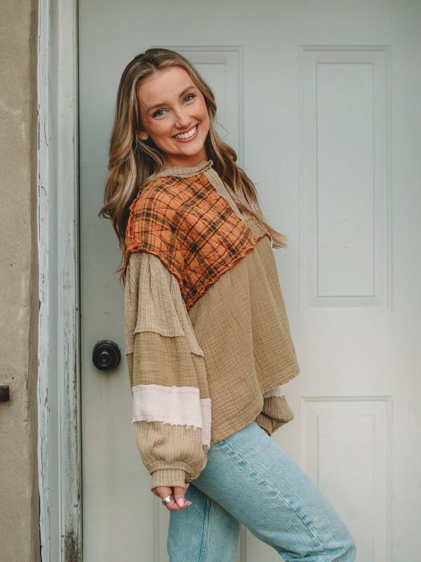 Christi Taupe Beige Long Sleeve Top
