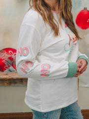 White Long Sleeve Glitter Santa Top