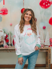White Long Sleeve Glitter Santa Top