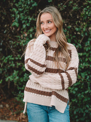 Amy Oatmeal/Mocha Cable Knit Sweater