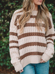 Amy Oatmeal/Mocha Cable Knit Sweater