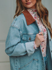 Amanda Lt Wash Denim Jacket With Corduroy Detail