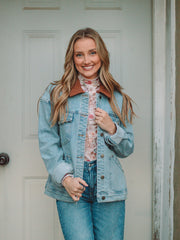 Amanda Lt Wash Denim Jacket With Corduroy Detail