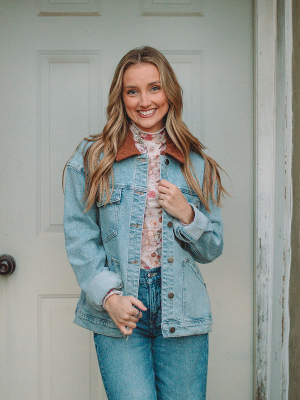 Amanda Lt Wash Denim Jacket With Corduroy Detail