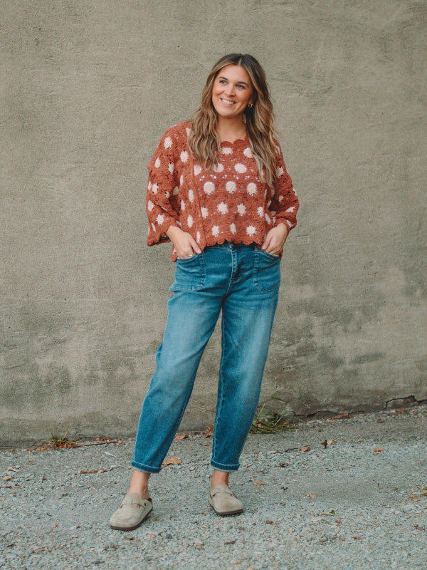 Sadie Brick/Latte Crochet Sweater