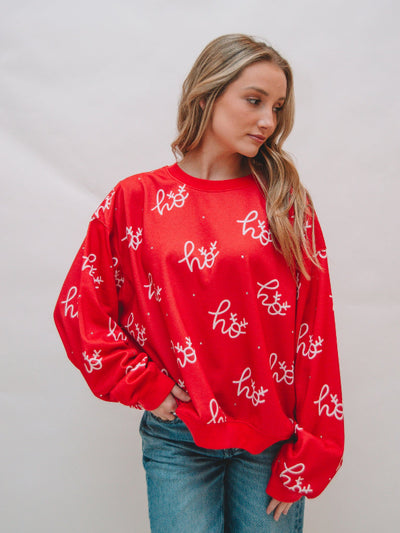 Red HO HO HO Graphic Sweatshirt