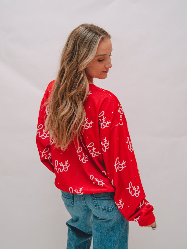 Red HO HO HO Graphic Sweatshirt