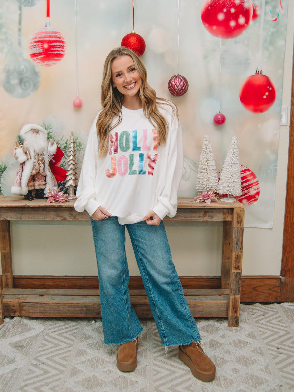 White Holly Jolly Patchwork Sweatshirt