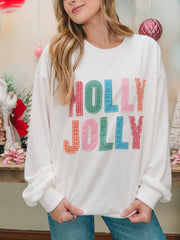 White Holly Jolly Patchwork Sweatshirt