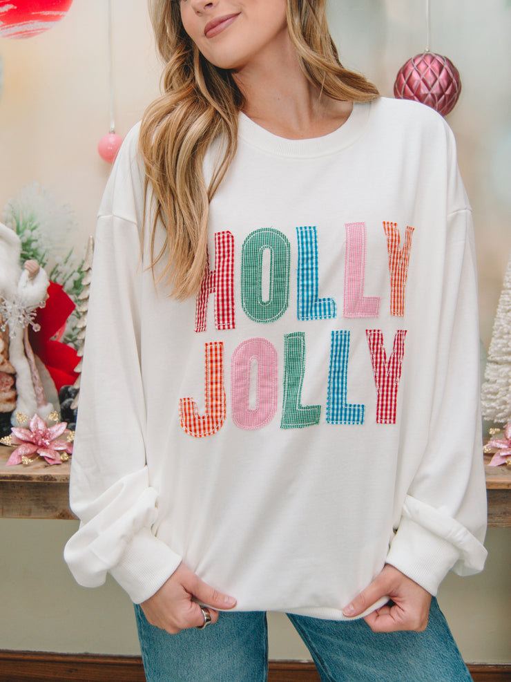 White Holly Jolly Patchwork Sweatshirt