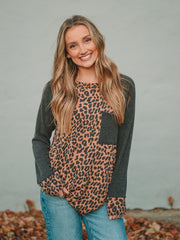 Madeline Grey/Tan Animal Print Long Sleeve Top