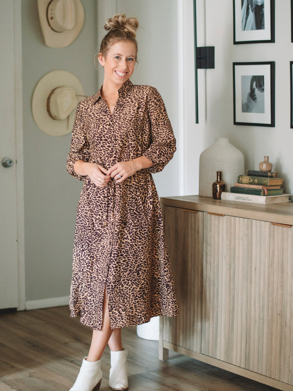 dress animal print Lucy Brown Midi – Elle Belle Boutique Outfit Color:Beryl christmas_dress_todd Women's Vacation Petite Dresses Maxi length
