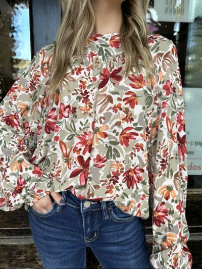 Mary Sage Floral Long Sleeve Top