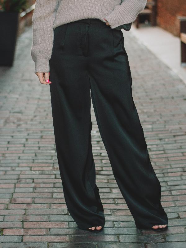 Cassie Black Satin Wide Leg Dress Pant